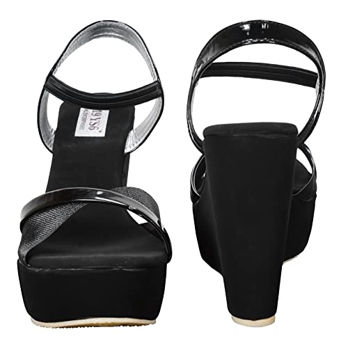 Image of YASHU ENTERPRISES Women Glitter Wedge Heel Sandal (Article Number 024 Black)