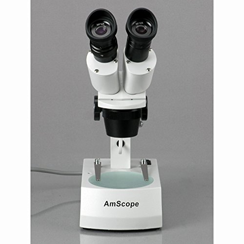 Image of AmScope SE305R-A Forward-Mounted Binocular Stereo Microscope, WF10x Eyepieces, 10X /30X Magnification, 1X and 3X Objectives, Upper and Lower Halogen Light Source, Arm Stand, 120V