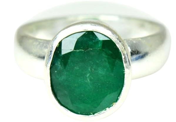 6 Ratti Emerald Stone Silver Ring 5.50 Carat Panna Stone Silver R...