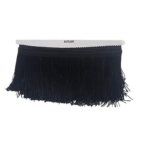 6.5 Yard 4 Inches Polyester Fringe Trim Lace Chainette Tassel Fringe Trimming For Latin Dress Stage Clothes Lamp Shade Decoration Diy (Black) #TOP1