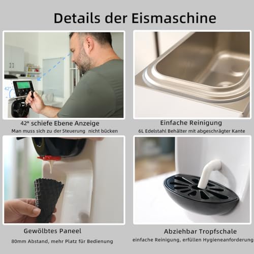 GSE Eismaschine Gastronomie 18L/Std. vorkühlend 1200W Speiseeisbereiter 6L Edelstahl Behälter Softeismaschine selbstkühlend Eiscreme Maschine mit Kompressor Eisbereiter für zuhause Eisdiele Restaurant – Bild 3