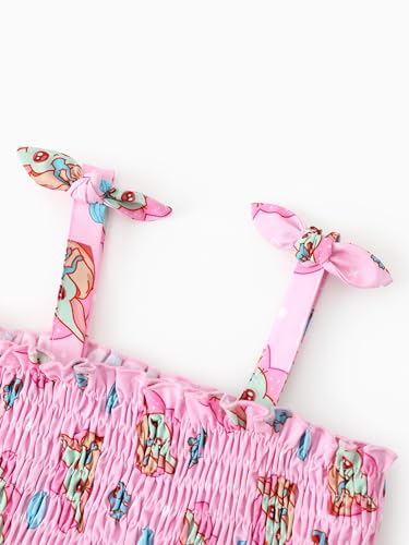 Image of Disney Princess Frozen Elsa Minnie Stitch Toddler Girl Dress Bow Tie Straps Smocked Summer Outfit Birthday Party Clothes 2-9Y