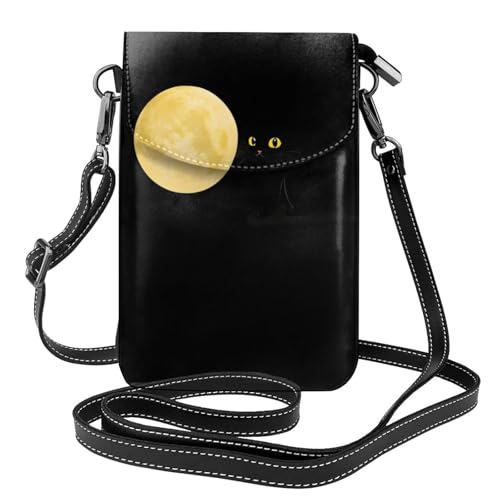 Petit sac à bandoulière en cuir 19,3x12,4 cm motif chat lune