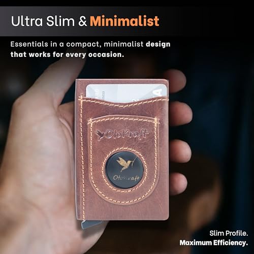 AirTag Wallet for Men – Pop-Up Card Holder RFID Blocking Slim Leather Wallet with Built-in AirTag Holder, Holds 8 Cards & Cash, ID Window, Internal Slots, Premium Full Grain Leather3