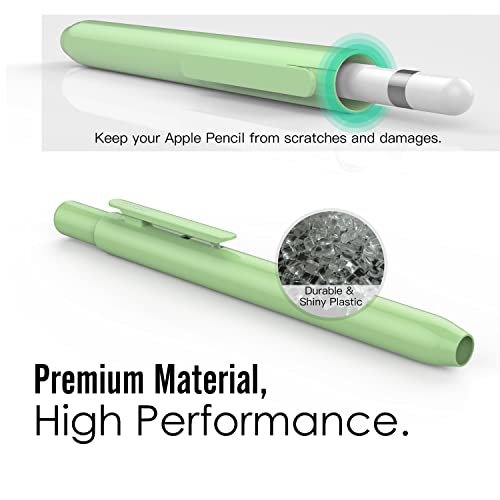 Image of MoKo Holder Case Fit Apple Pencil 1st Gen, Retractable Tip Cap Fit New iPad 10th Gen 2022, iPad 9th Gen 2021, iPad 8th Gen 2020, iPad 6th 9.7 2018, iPad Mini 5th Gen Pencil Case Pencil, Green | Retractable, Protective Sleeve Skin Cover, Sturdy Clip