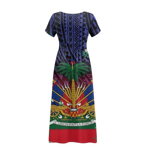Image of Women's Fall Summer Short Sleeve Ankle Length V-Neck Party Dress with Pockets Size S-3XL