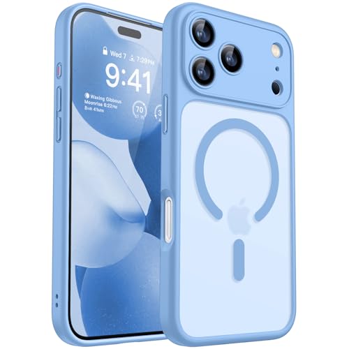 Image of CANSHN Magnetic Compatible with iPhone 17 Pro Max Case, Upgraded [Full Camera Protection] [Compatible with Magsafe] [Translucent Matte] Shockproof Protective Phone Cover 6.9 Inch - Light Blue