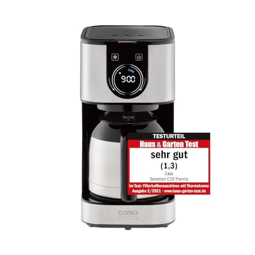 Caso 1874 Urval C10 termisk kaffebryggare med 1,2 L termoskanna, timer, tillverkad av rostfritt stål med permanent filter för 10 koppar, rostfritt stål, svart