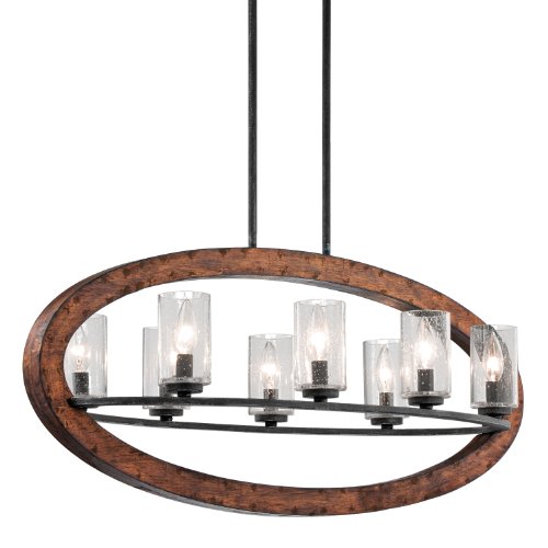 One-Day Sale: Up to 50% Off Kichler Grand Bank 15.75" 8 Light Oval Chandelier with Clear Seeded Glass in Auburn Stained Wood and Distressed Black Metal