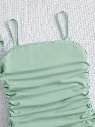 SOLY HUX Girl's Summer Spaghetti Strap Ruched Sleeveless Short Bodycon Dress with Hair Scrunchies3