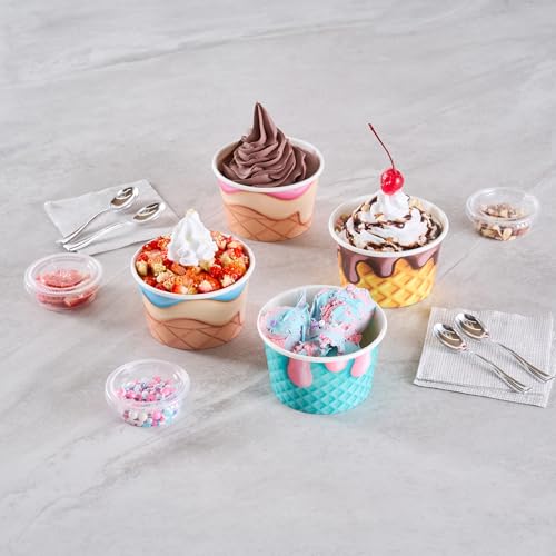Image of Restaurantware Paper Cups 200 Count 8 Ounce Square Disposable Ice Cream Containers, Leak-Resistant Paper Dessert To Go Cups, Hot And Cold Food, Durable Assorted Cone Design