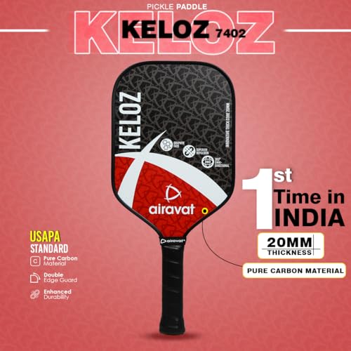 Image of Airavat KELOZ 7402 20MM Professional Pickleball Paddle, Carbon Fibre, Lightweight, Comfort Cushion Grip, Max Spin & Control, Pickleball Paddle with Bag (Black Color). USAPA Standard