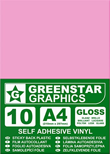 GREENSTAR GRAPHICS® A4 Kleverige achterkant Plastic Zelfklevend Craft Vinyl (10 vel Pack) Kunst & Ambachten, Stickers, DIY. Compatibel met 12