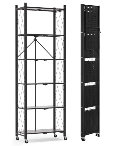 Image of ALANNG 73.6 Inch Folding Bookshelf, 6 Tier Metal Bookcase and Bookshelves | Tall Shelves for Living Room Office Bedroom, Heavy Duty Book Shelve Free Standing Open (Black, 1PACK)