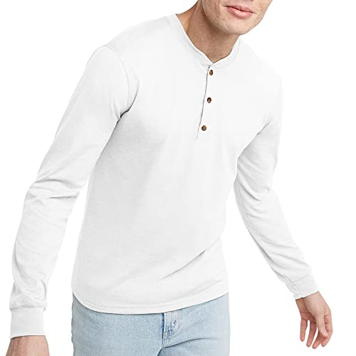 Henley coton manches longues Hanes Originals pour homme, t-shirt col boutonné