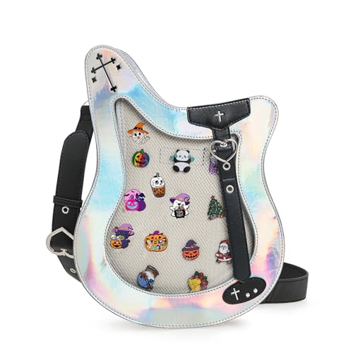 Rock Metal Guitar Ita Bag Crossbody Shoulder Bags Kawaii Cute Clear Window Pin Insert with a Removeable Strap
