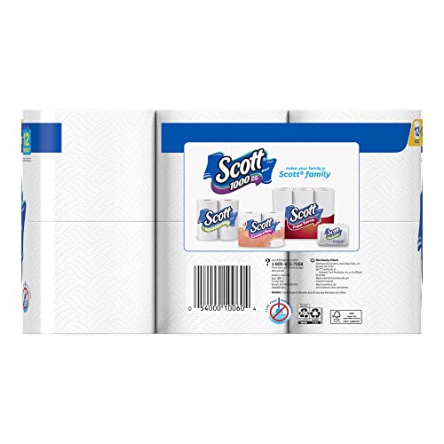 Image of Scott 1000 Sheets Per Roll Toilet Paper, 12 Rolls, Bath Tissue