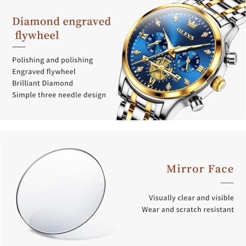 Image of OLEVS Womens Watches Diamond Luxury Dress Gold Wrist Watch Stainless Steel Waterproof Luminous Date