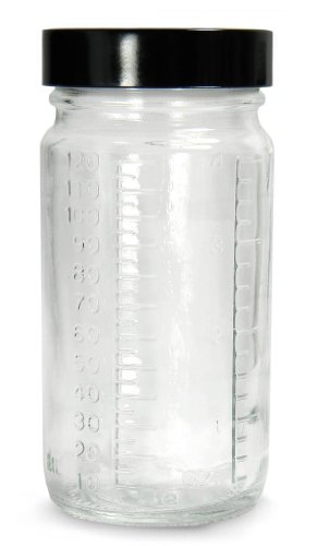 Qorpak GLC-01493 Clear Glass Graduated Medium Round Bottle with 38-400 Black Phenolic Pulp/Vinyl Lined Cap, 42mm OD x 83mm Height, 2oz Capacity (Case of 48)