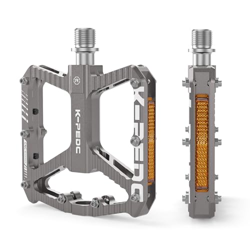 K PEDC Mountain Bike Pedals MTB Pedals,Bicycle Pedals with Reflectors,Aluminum 9/16