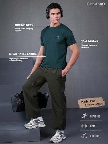 Image of CHKOKKO Gym T Shirts for Men Workout Activewear Solid Quick Dry Sports Tshirt for man Breathable Lightweight Half Sleeve Regular Fit Round Neck Running Boys T Shirt
