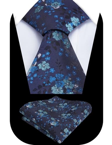 Image of Alizeal Mens 3.15inches Delicate Floral Tie with Small Flower Printed Handkerchief Set