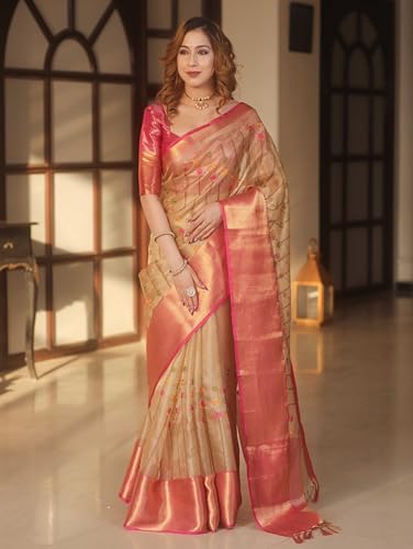 Image of SGF11 Women's Kanjivaram Pure Soft Silk Saree With Unstitched Blouse Piece
