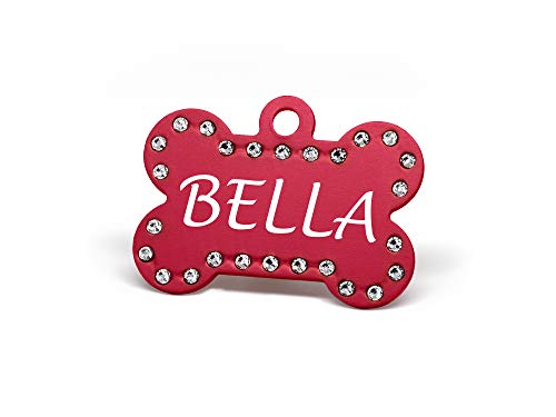 Providence Engraving Bone Shaped Swarovski Crystal Pet ID Tags, Regular, Red