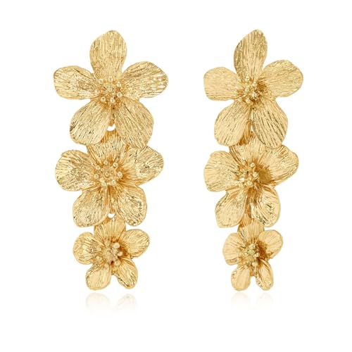 Pendientes de Señora Flor y Hoja Dorada, Pendientes Vintage Fashion, Moda Orecchini in Dorados Vintage Gioielli, Regalos Para Chicas, Amantes, Madre (Oro B)