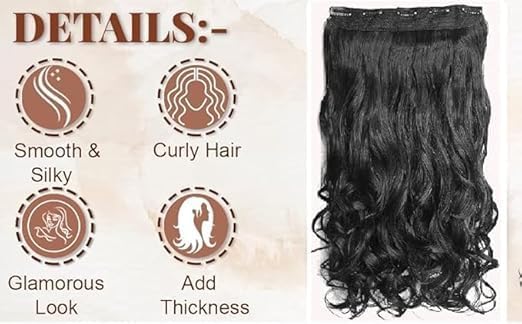Image of ZAYA Curly Hair Extension for Women & Girls | 5 Clip Synthetic Wavy Hair 22 Inch | Natural Black | Bridal & Party Use