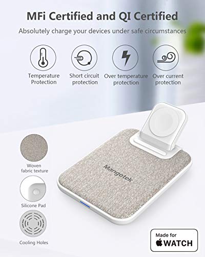 Mangotek 3 in 1 Wireless Charger iPhone Apple Charging Station, MFi Certified Wireless Charging Pad Qi Fast Chargers Stand Dock for iPhone 11/12/11 Pro/SE 2020/XS Max/XR/X/8/8Plus/iWatch/Airpods - Thumbnail 5
