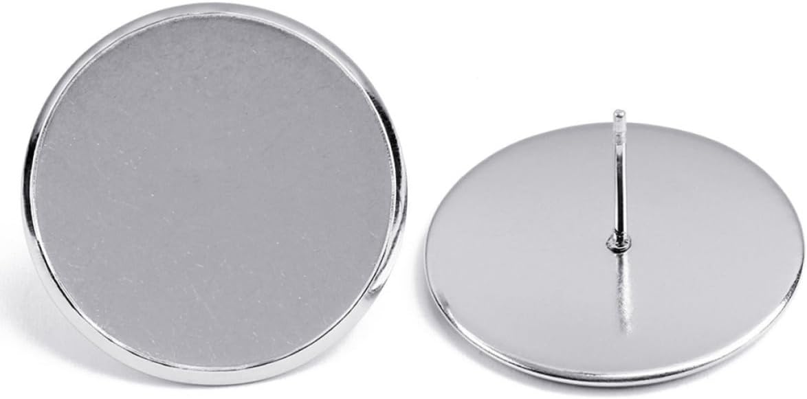 Stainless Steel Round Earring Setting Posts Silver 40pcs for Women