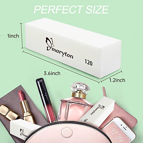 Maryton Nail Buffer Blocks, Medium 120 Grit Buffing Blocks Buffers For Acrylic Nails Gel Polish Nails, 4 Way Professional Pedicure Manicure Buffer Kits, 10 Count (White) #TOP3