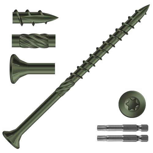 Image of #10 x 3 Inch Deck Screws (540Pcs) 8lb. Carbon Steel, Green, Flat Head, Rust Resistant epoxy Coated, with T25 Star Bit