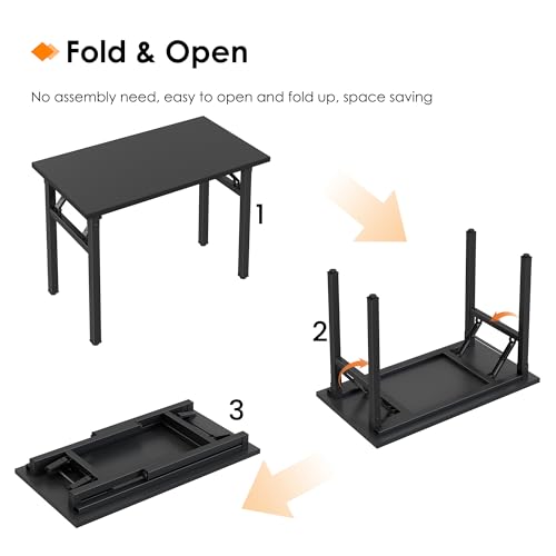 Image of Need 35.8 Inch Folding Desk for Small Spaces, Home Office Computer Desk with Wood Top & Black Frame, Foldable Writing Table for Study, Bedroom, Dorm Room & Student, Black