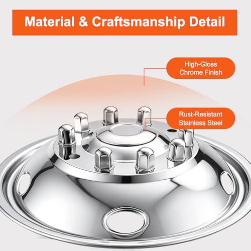 Image of CIRONBOW 19.5 inch 8 Lug 5 Holes,Wheel Simulators,Stainless Steel Bolt Kit,Fit for Pick-up Trucks Vans RV Hub Caps Rim Skin Chrome Cover Parts (2011 RAM4500)