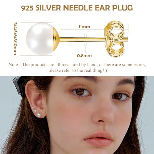 BLISI 6pairs Pearl Earrings Stud with 925 Stering Silver Post Small Midium and Big Pearl Stud Earrings Set for Women Sensitive Ears(3mm4mm5mm6mm8mm10mm)4