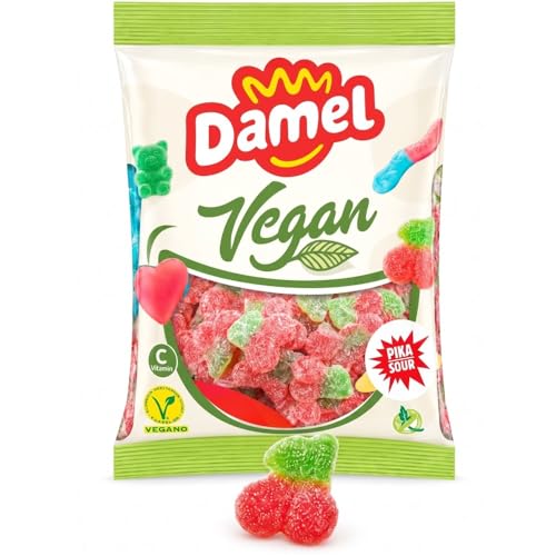 Golosinas Veganas Formato 1 kg | Caramelos de Goma Sin Gluten y Halal | Dulces Veganos a Granel con Azúcar | Snack Divertido para Cumpleaños, Fiestas y Regalos (Mini Cerezas Ácidas 1kg)