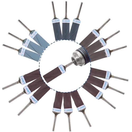 18 Stück Körnung 400-2000 Schleiftrommel für Dremel Rotationswerkzeug mit 3mm Schaft, Schleifband Set für Holz Kunststoff Metall Schleifen Polieren