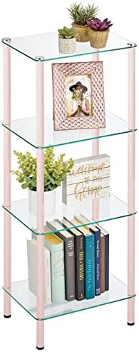 mDesign Modern Shelving Unit  Glass Bathroom Storage with 3 Tiers  Elegant Shelf Unit for Towels, Creams and Cosmetics  Clear/Dark Grey