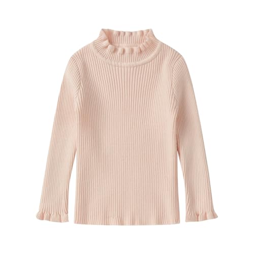 Image of LittleSpring Girls Basic Shirt Slim Fit Ruffle Long Sleeve Mock Neck Ribbed Knit Pullover Top