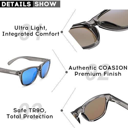 Image of COASION Classic Retro Kids Polarized Sunglasses for Boys & Girls Age 2-9 | UV400 Shatterproof Lightweight Sun Glasses with Brand Logo, Toddler Beach Outdoor Travel Sunnies, Children Summer Must-Haves