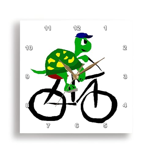 3dRose Funny Turtle Riding Bicycle Reptiles 10x10 Wall Clock
