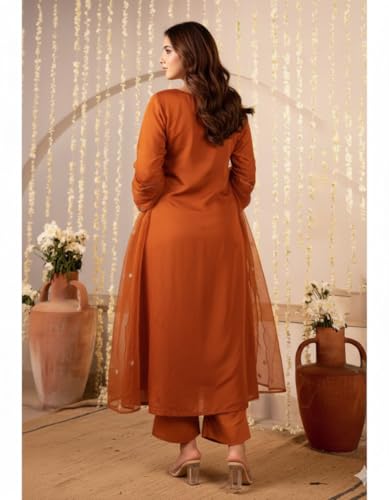 Image of Nermosa Women Embroidery Solid Anarkali Kurta and Pant Set with Dupattas