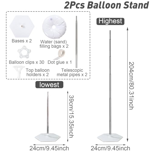 Image of Balloon Column Stand Kit Sets of 2, 80 Inch Adjustable Balloon Stand Balloons Tower Pillar with Reusable Metal Telescopic Structure for Wedding, Birthday, Baby Shower, 2026 graduation decorations