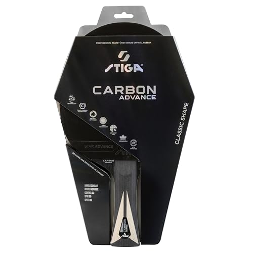 Pala de Tenis de Mesa STIGA Carbon Advance: Pala de Madera de 5 Capas y 2 Capas de Fibra de Carbono; Optispot Pro y Goma Star Advance; para los Jugadores más ambiciosos