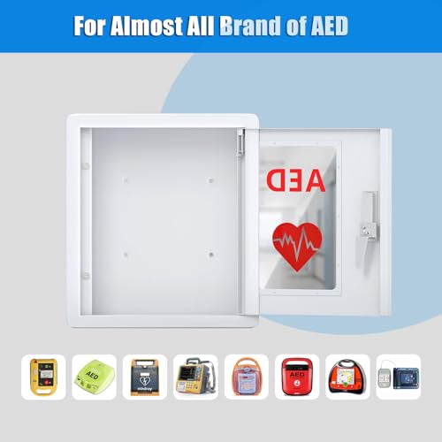 Image of Industrial Steel AED Cabinet with Viewing Window - Wall Mount Defibrillator Storage Case (14.2 x 7.1 x 15.7 Inches)