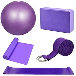 Yoga Starter Kit 5Pcs Yoga Blocks and Strap Set Yoga Ball Foam Yoga Brick Fitness Exercise Resistance Loop Band Stretching Strap Pilates Belt yoga Equipment and Accessories for Home,Gym,Yoga Training