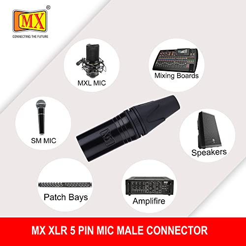 Image of MX 5 Pin Mic Male Connector XLR Mc3Mxx (Black Coating) Made of Pure Copper Nickel Plated XLR Pin for High Conductivity and Ultra-Low Noise (Metal End) Pack of 10
