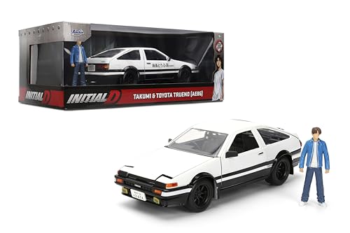 Jada Initial D 1986 Toyota Trueno - Includes Takumi Fujiwara Metal Figure - Hollywood Rides Die-cast Car with Opening Doors 1:24 Scale Ages 8+ Collectible Toy for Kids and Adults